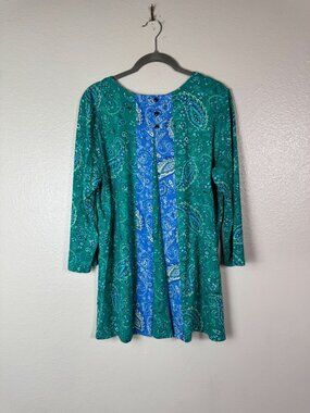 J.Jill Wearever Collection Paisley Tunic Top size Medium Tall Floral Liquid Knit